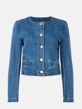 NWT English Factory Light Blue Crop Denim Jacket with Gold Buttons